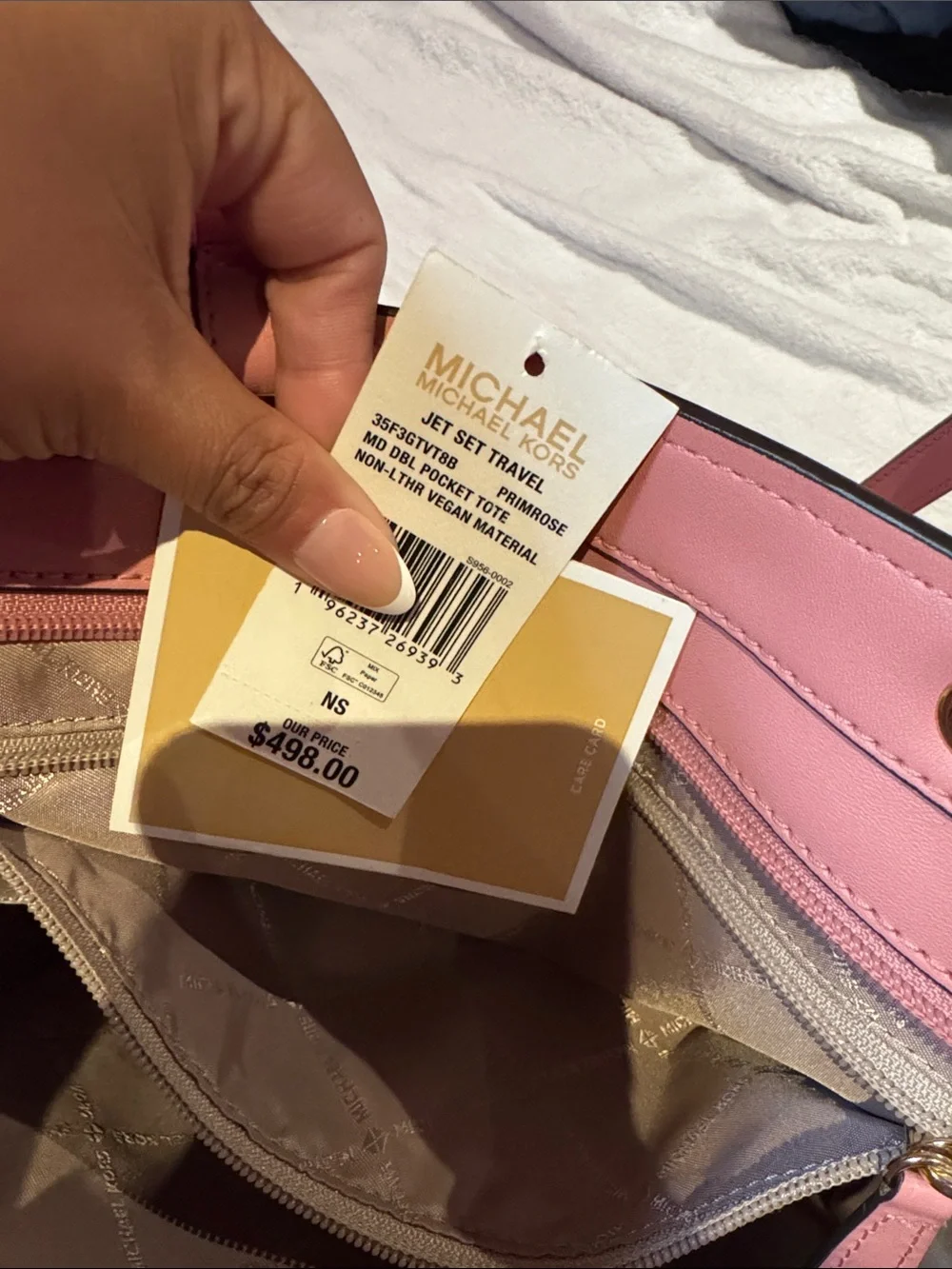 Michael Kors Salmon Pink Pebbled Leather Tote with Front Pockets